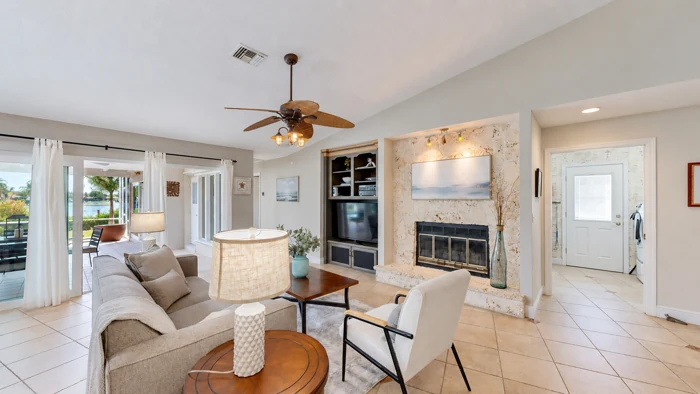 Fireplace & living room · 831 Hawksbill Island Drive · Satellite Beach
